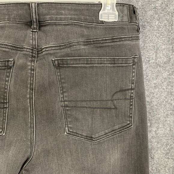 American Eagle Outfitters Black Denim Jeans Women 12 Long Hi- Rise Crop Flare - Picture 10 of 12